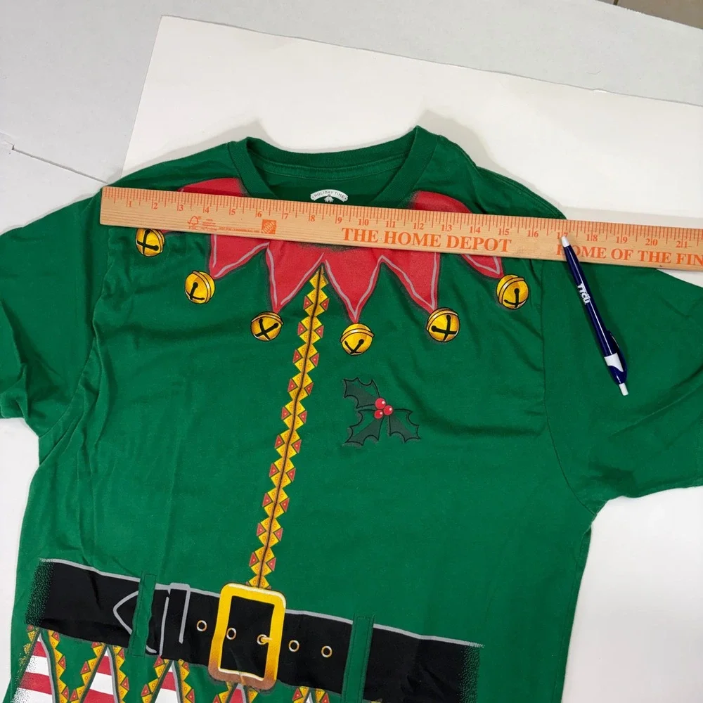 Holiday Time Elf Costume T-Shirt Mens Large Green Christmas Graphic Tee Novelty